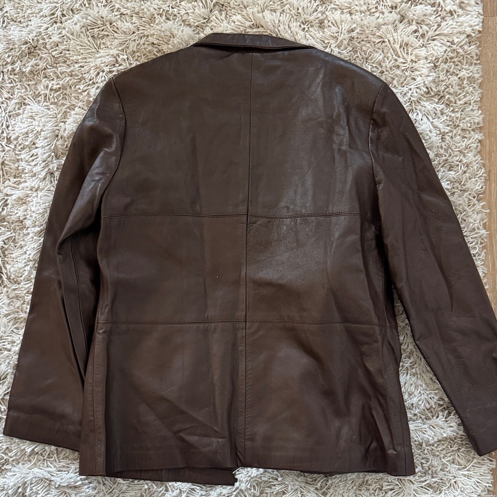 Brown Faux Leather Blazer Jacket M | Moto Vegan Statement Coat - Picture 5 of 6